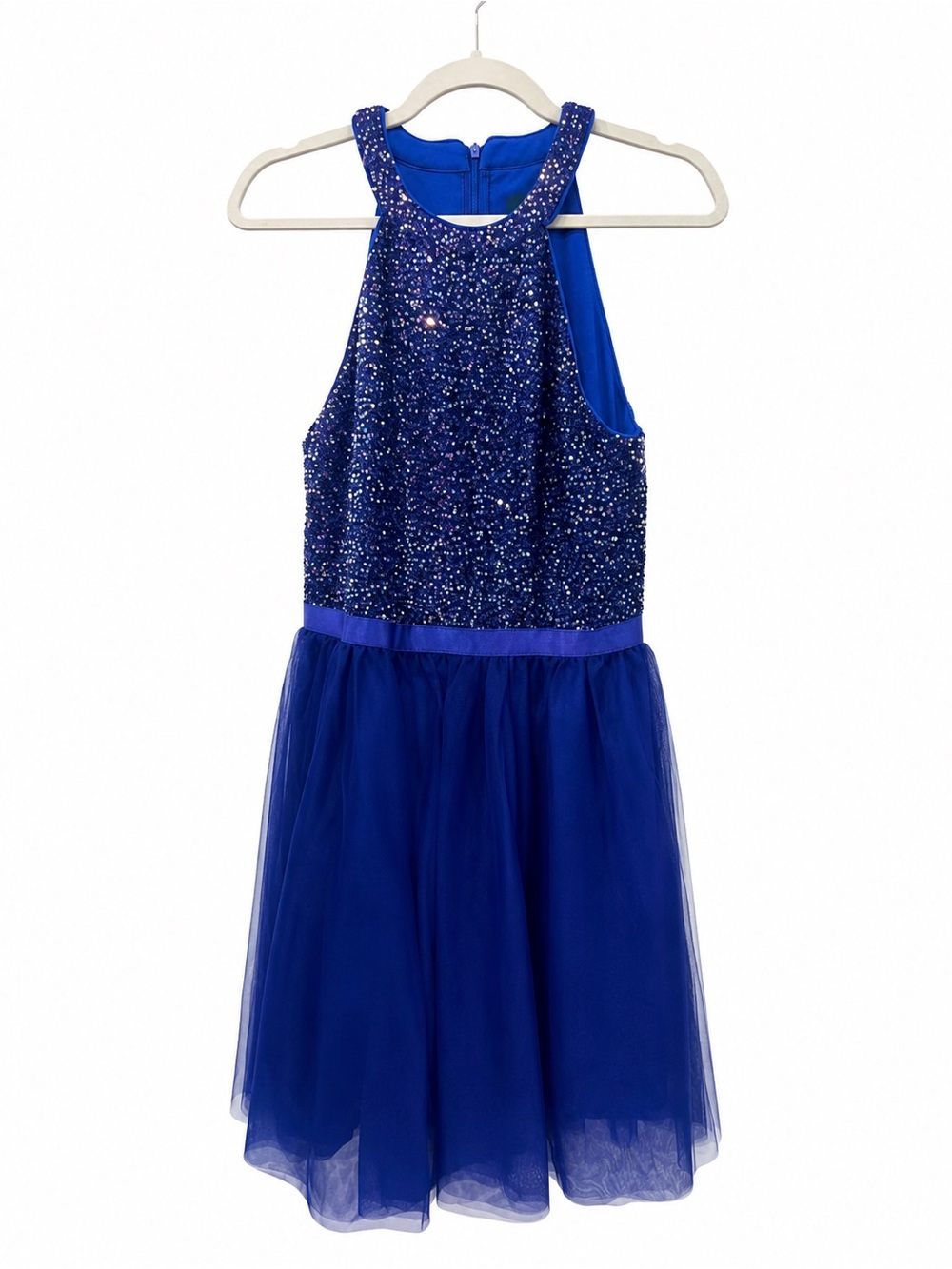 Y2K Grail Sparkling Royal Blue Tulle Sequin Dress Size Large Womens